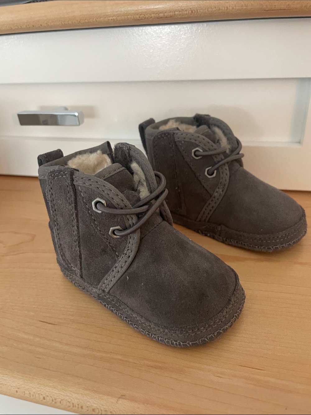 UGG Gray Suede Baby Walker Boots with Shearling Lining